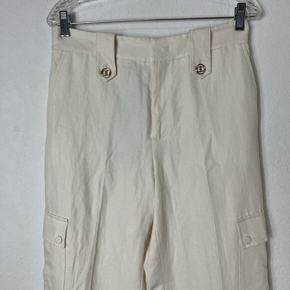 Twinset Linen Twill Cargo Trousers Ivory Cotton & Linen Pants, size IT 44/US M - Picture 2 of 9